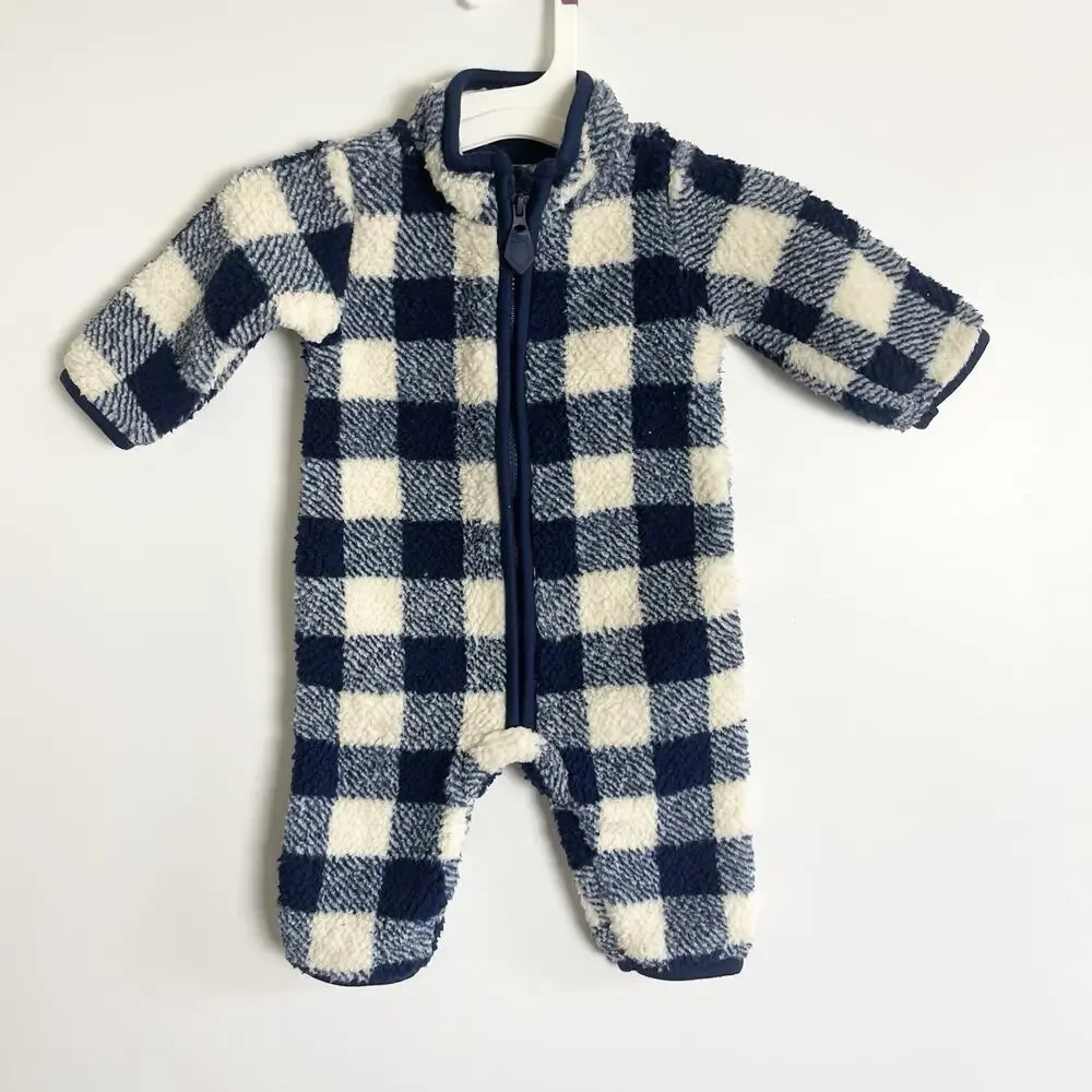 Carters‎ Zip-Up 1 Piece Warm Long Sleeve Easy Care Jumpsuit Blue Plaid 3 Months